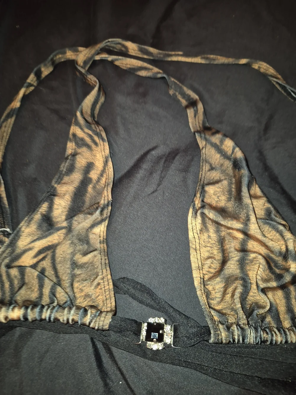 Tiger Print Bralette & Garter Shorts W 2 Thongs- Set